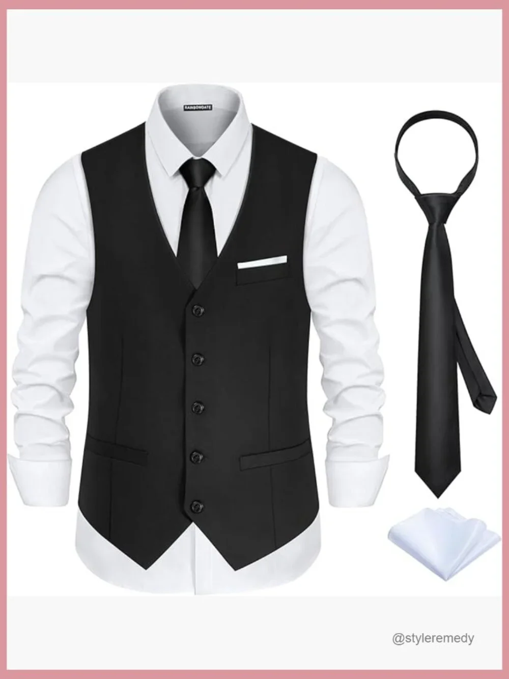 Slim Fit Satin Back Formal Vest with Tie & Pocket Square
